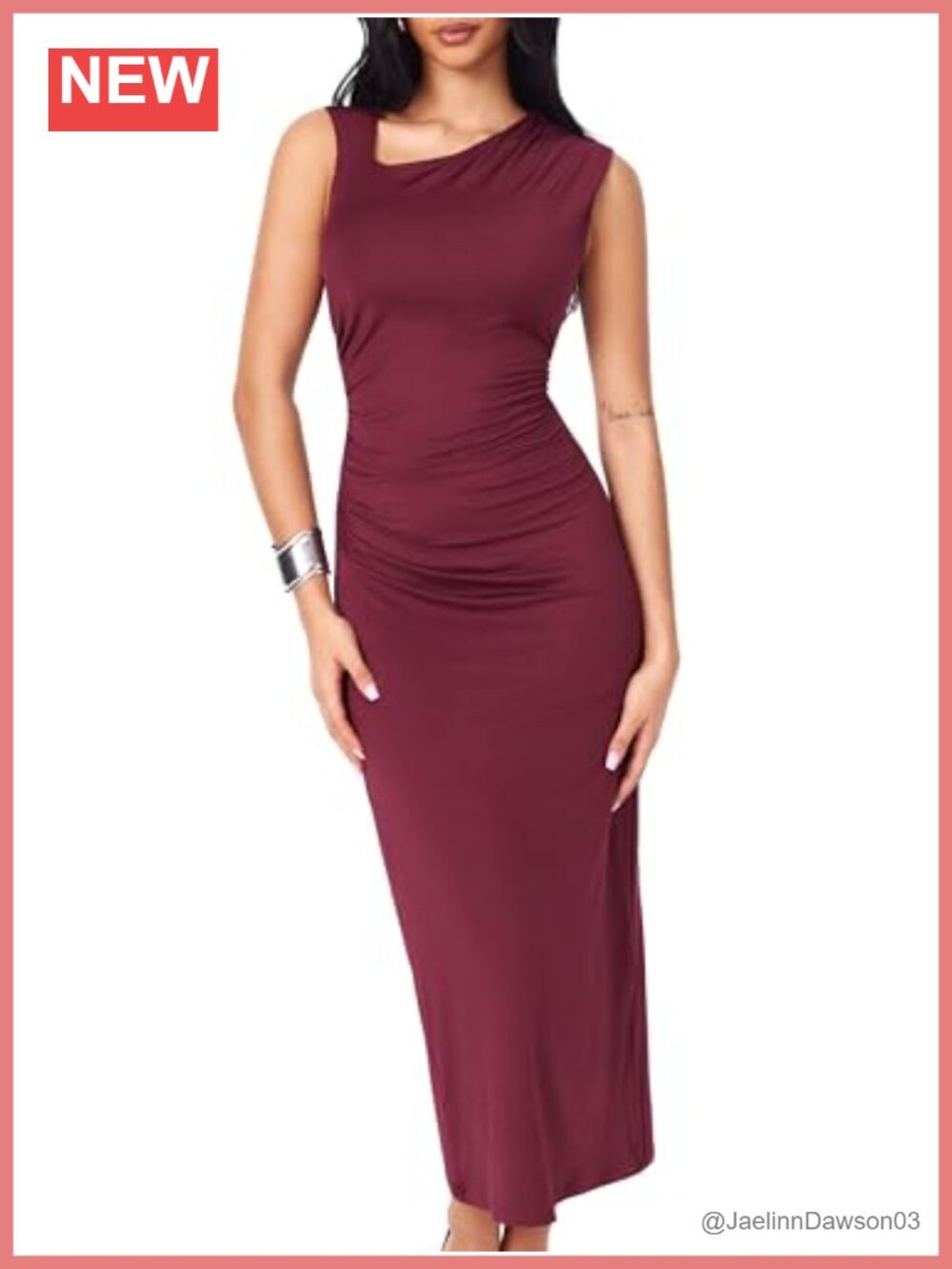 CIDER Womens Asymmetrical Neck Ruched Bodycon Maxi Dress Formal Wedding Guest
